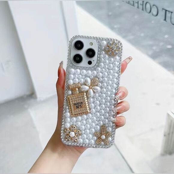 PEARL & GLITTER Case for iPhone 14 Pro. Brand New. Gold Embellishments. - Picture 2 of 5